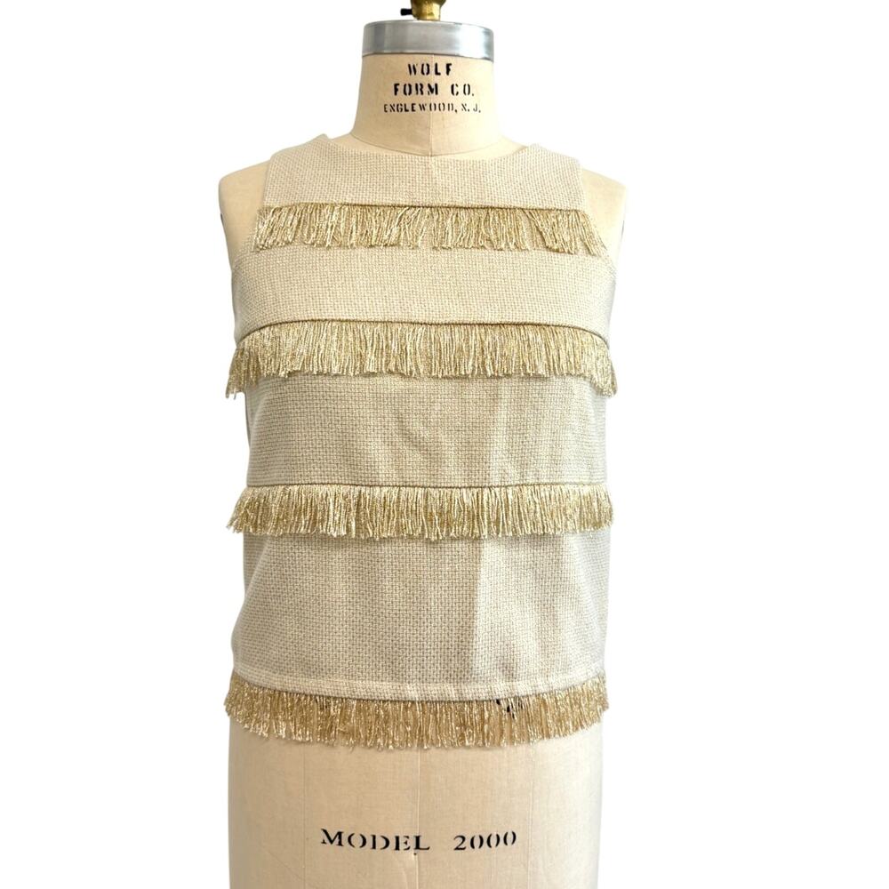 NWT Sunday in Brooklyn Cream Metallic Fringe Stripe Sleeveless Top